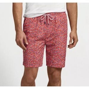 Peter Millar Men's Passionfruit Red Apertif Graphic Print 8" Swim Trunks Size L
